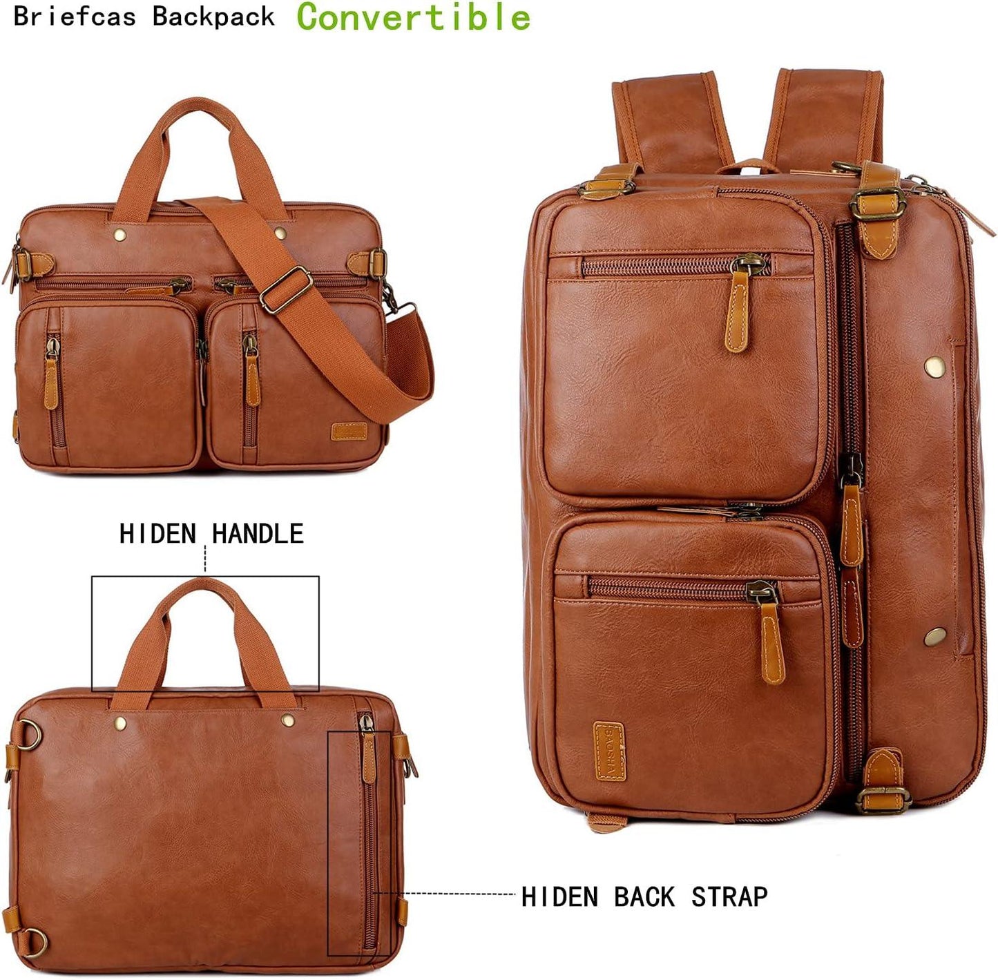 Men's 16' Leather Hybrid Briefcase Backpack FR Fashion Co.