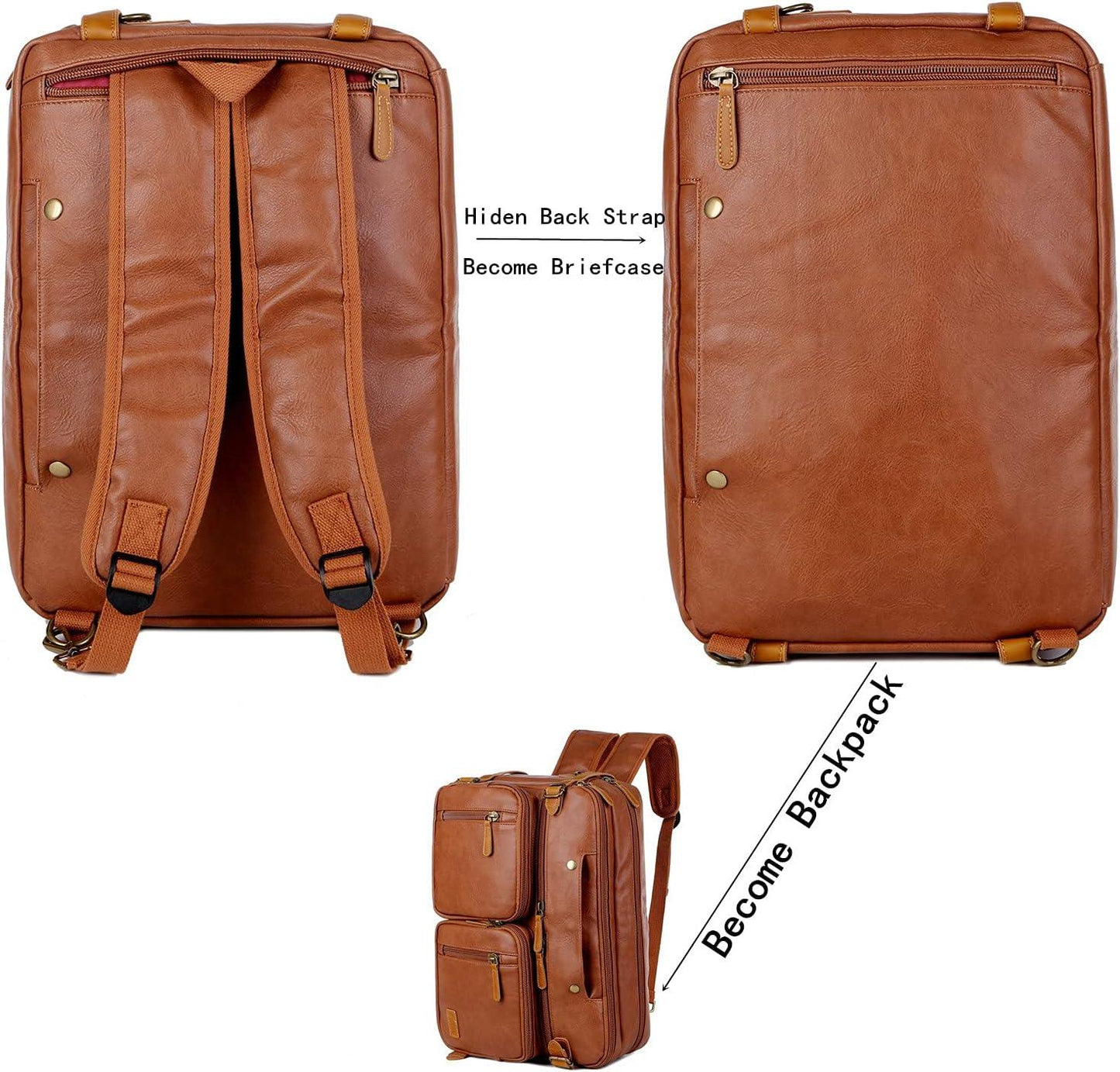 Men's 16' Leather Hybrid Briefcase Backpack FR Fashion Co.
