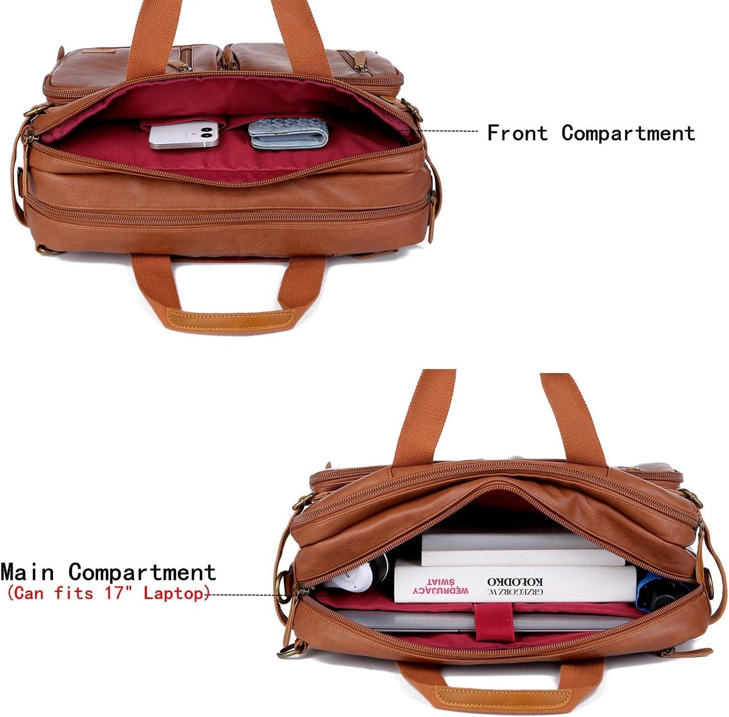 Men's 16' Leather Hybrid Briefcase Backpack FR Fashion Co.