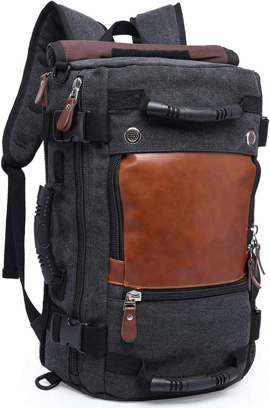 Men's Convertible Canvas Travel Backpack with Vegan Leather Accents FR Fashion Co.