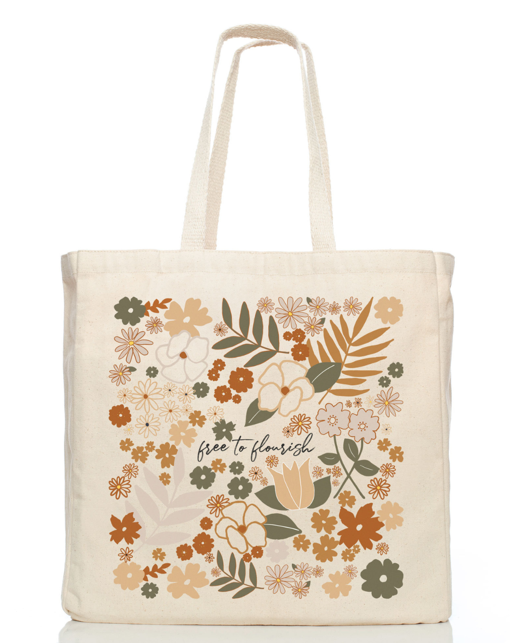 Organic Cotton Tote Bag with Pockets Free to Flourish