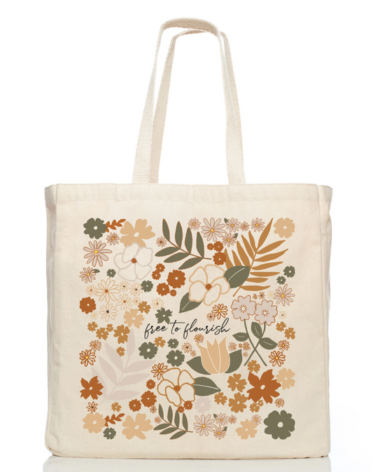Organic Cotton Tote Bag with Pockets Free to Flourish