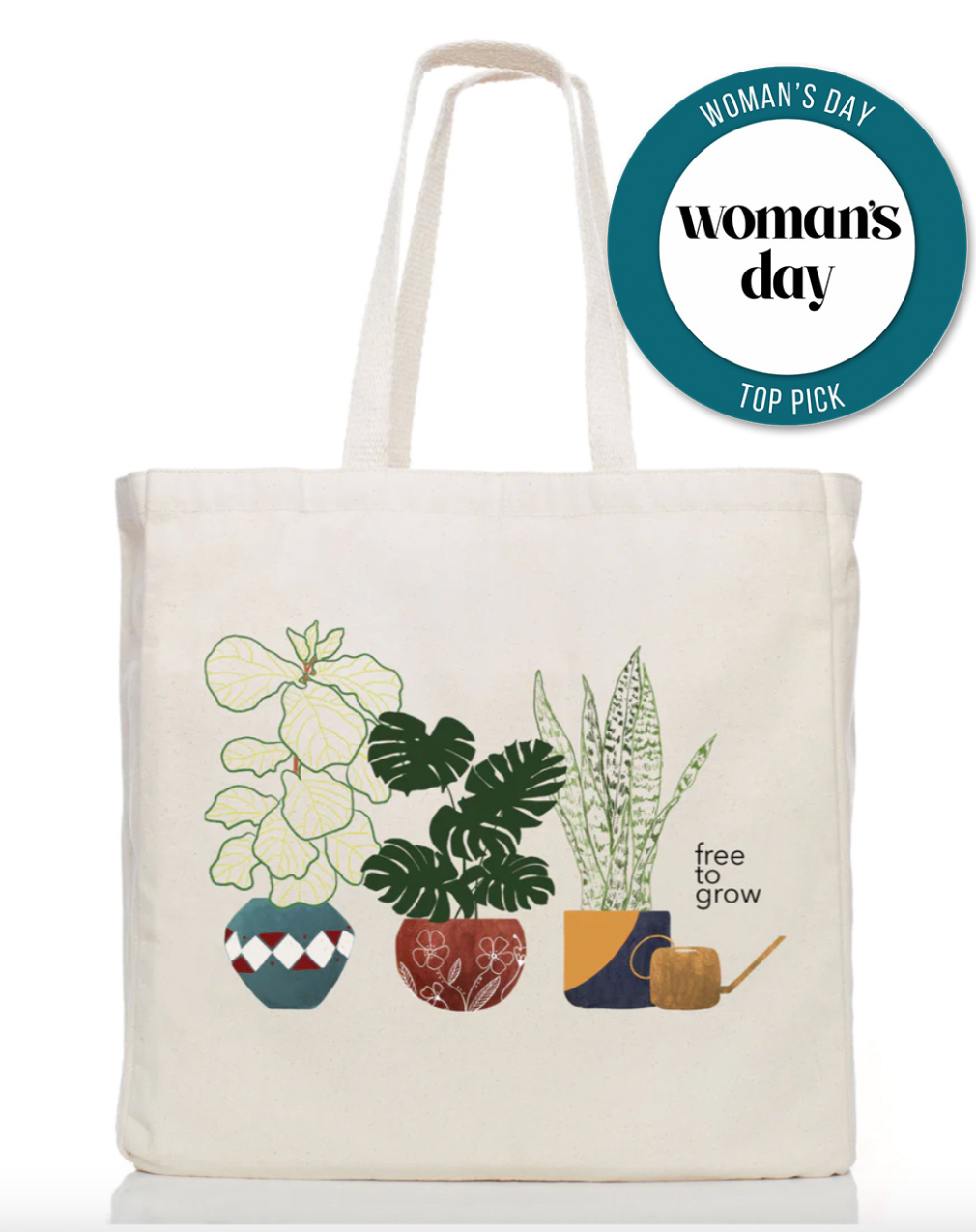 Free to Grow Organic Cotton Tote Bag Houseplant Design