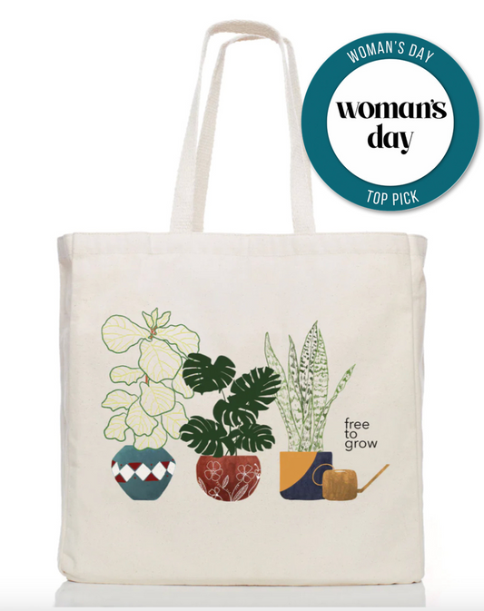 Free to Grow Organic Cotton Tote Bag Houseplant Design