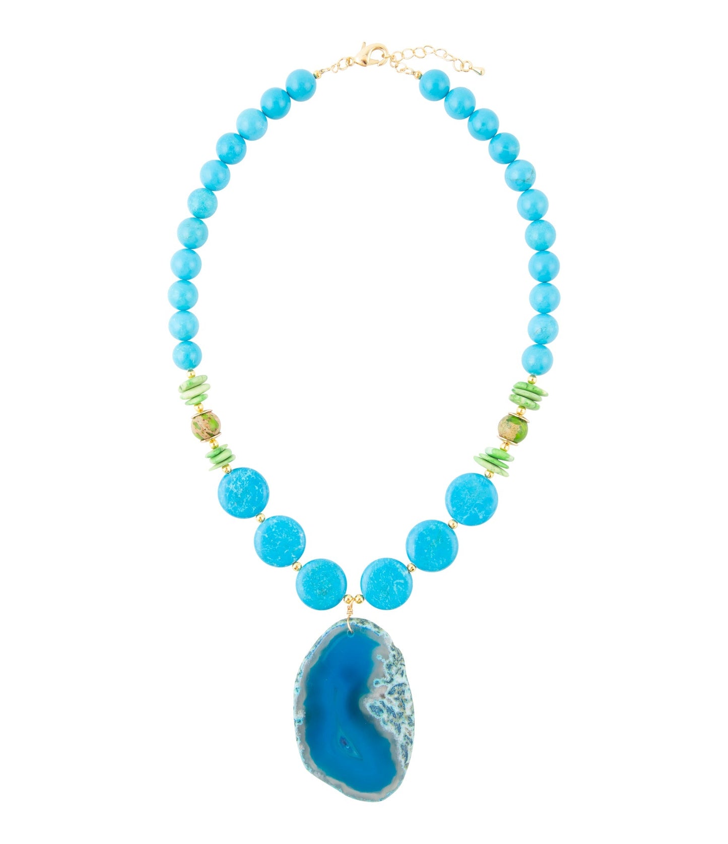 Fresh Twist Lime and Blue Agate Pendant Necklace with Blue Magnesite and Green Jasper