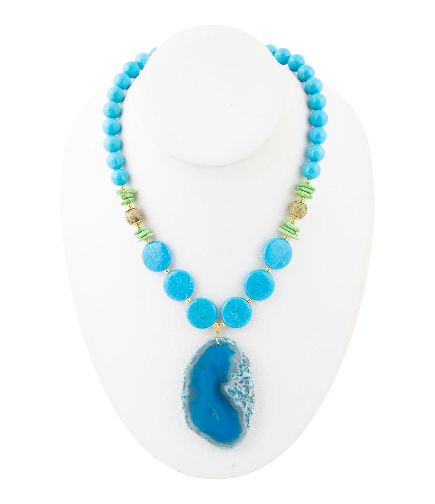 Fresh Twist Lime and Blue Agate Pendant Necklace with Blue Magnesite and Green Jasper