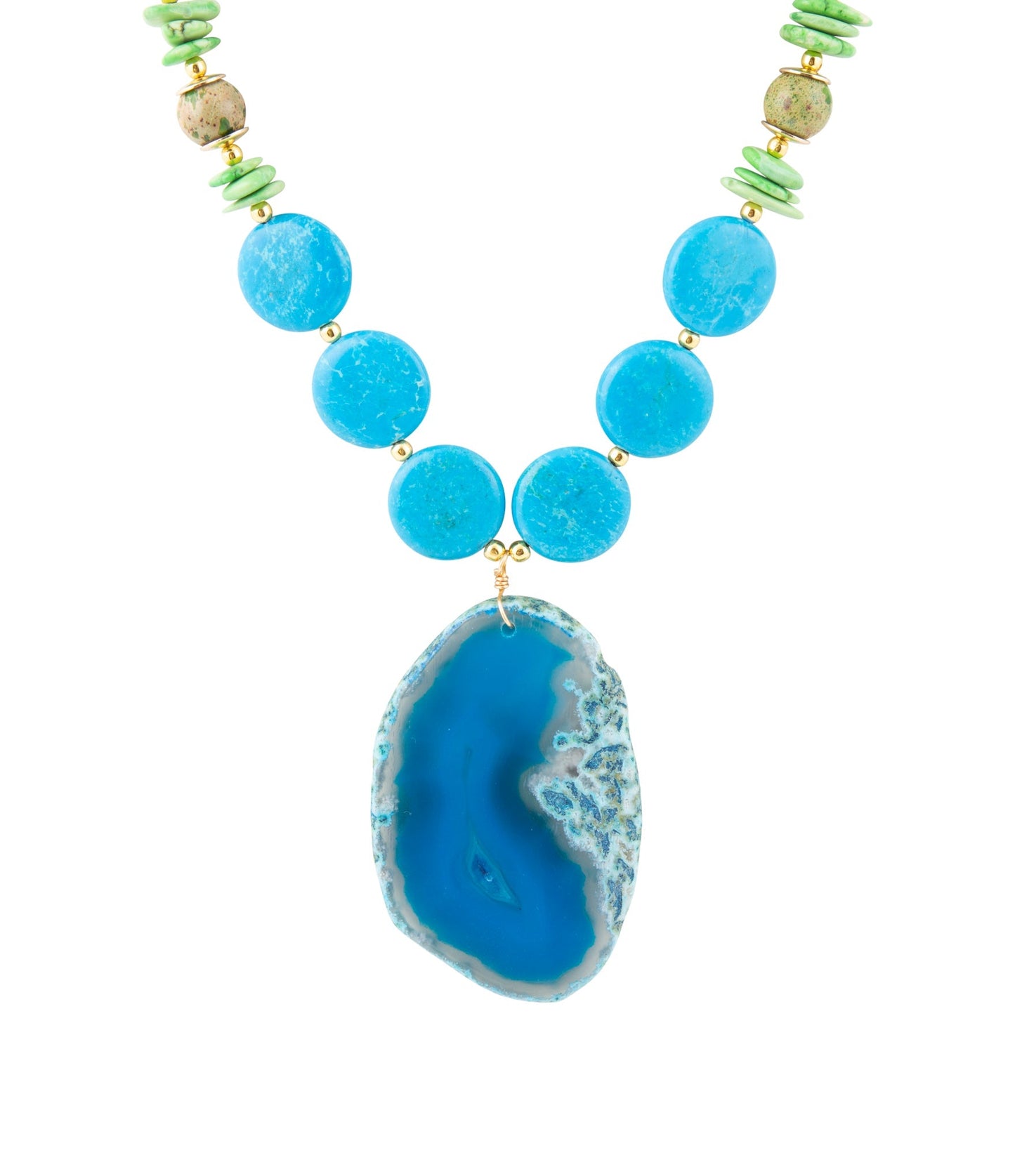 Fresh Twist Lime and Blue Agate Pendant Necklace with Blue Magnesite and Green Jasper