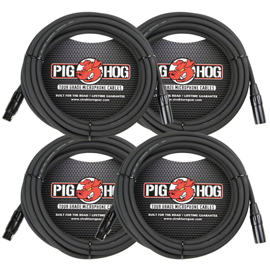 XLR High Performance 8mm Microphone Cable 30 Foot 4 Pack Pig Hog PHM30