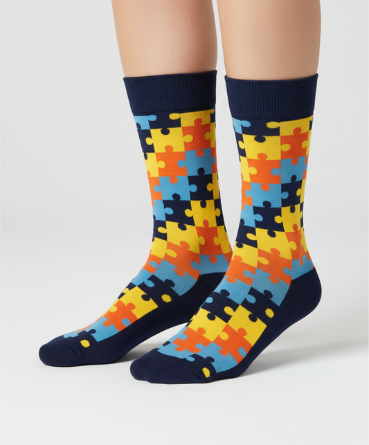 Funky Sunset Puzzle Vibrant Puzzle Socks ModSoles