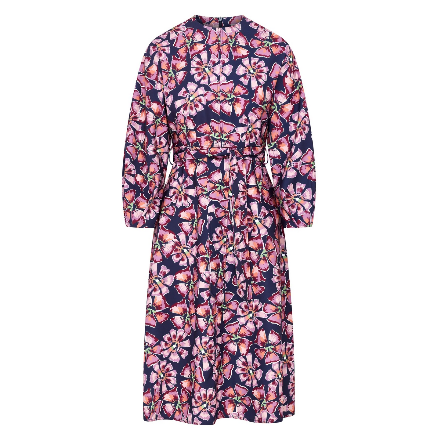 Navy & Pink Floral Dress Flowing Sleeves Full Skirt Maeve