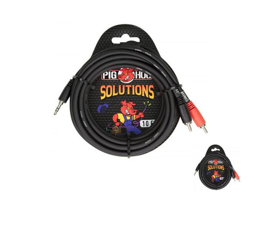 Pig Hog PB-S3R10 Stereo Breakout Cable 3.5 mm to Dual RCA (Male), 10 Feet -NEW