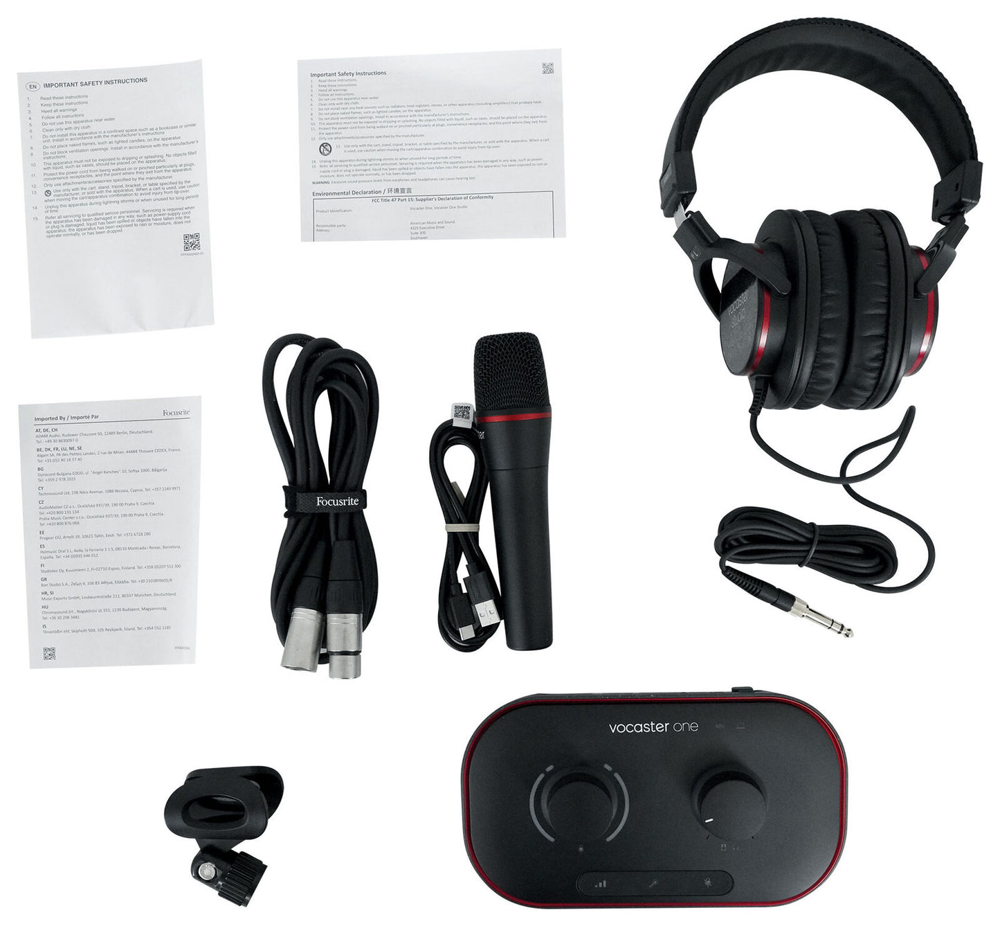 Focusrite Vocaster One Studio USB-C Podcasting Audio Interface Bundle