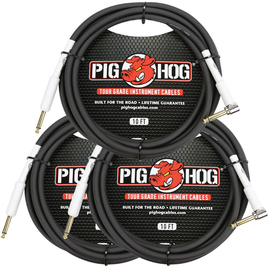Pig Hog PH10R 10ft 1/4' TS Straight to Right Angle Instrument Cable 3 Pack