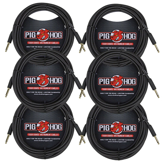 Pig Hog Woven Black Vintage Series Instrument Cable 20 Ft 6 Pack