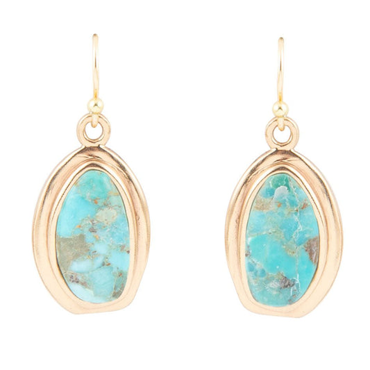 Blue Turquoise Golden Drop Earrings Genuine Turquoise Earrings Barse Jewelry