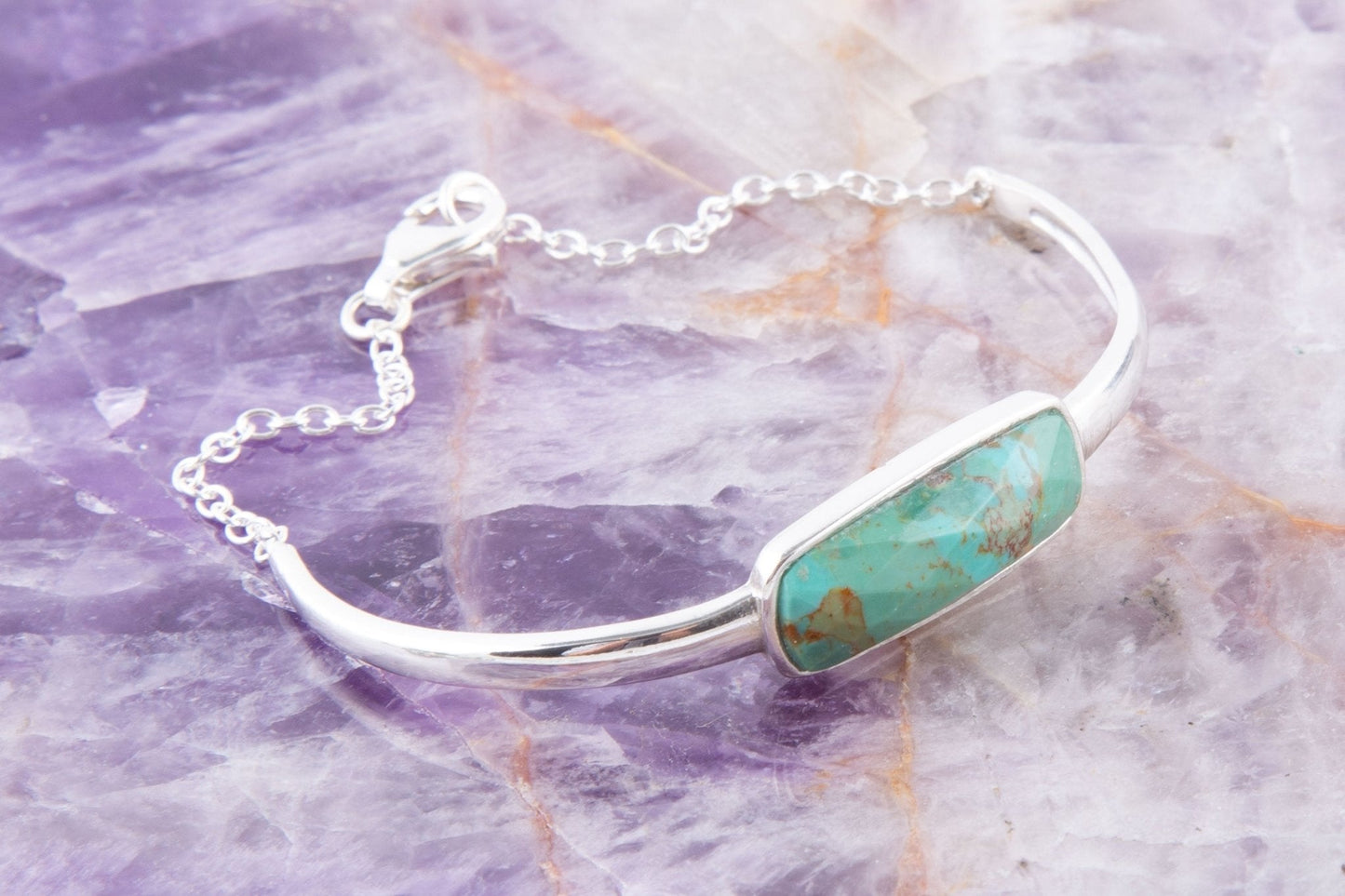 Genuine Blue Turquoise Sterling Chained Up Cuff Bracelet