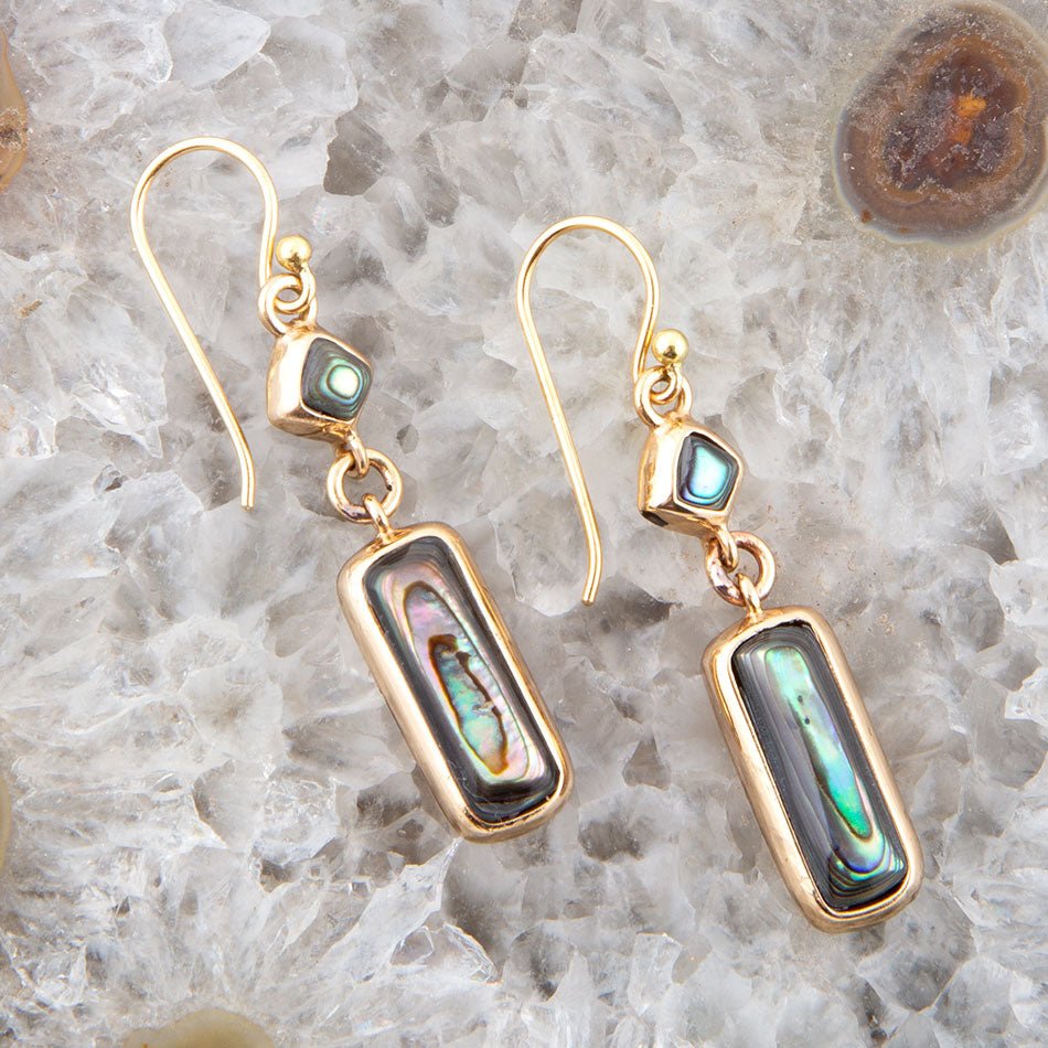 Blue Abalone Golden Drop Earrings Geo Barse Jewelry