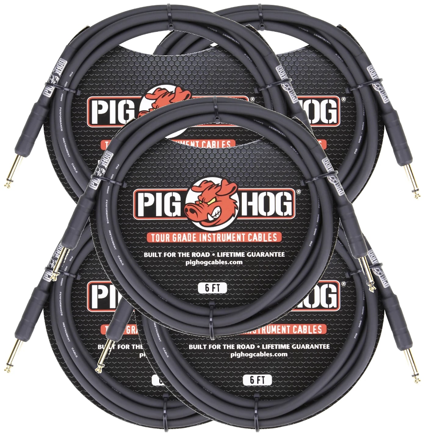 8mm 1/4 Straight Instrument Guitar Cord 6 Feet Patch Cable Pig Hog 5 Pack