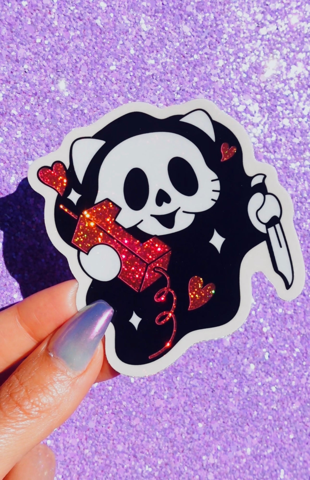 Ghost Kitty Halloween Glitter Vinyl Sticker