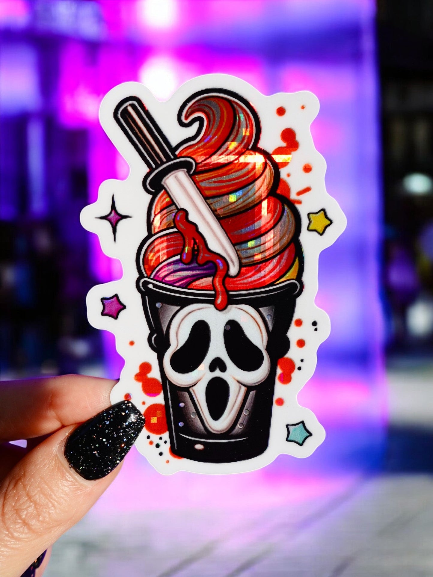 Horror Ghost Sundae Halloween Sticker Durable Waterproof 3x3 inches