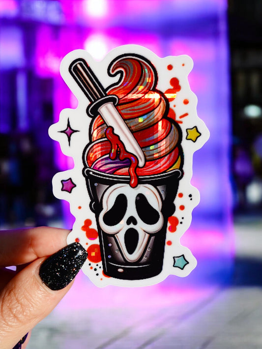 Horror Ghost Sundae Halloween Sticker Durable Waterproof 3x3 inches