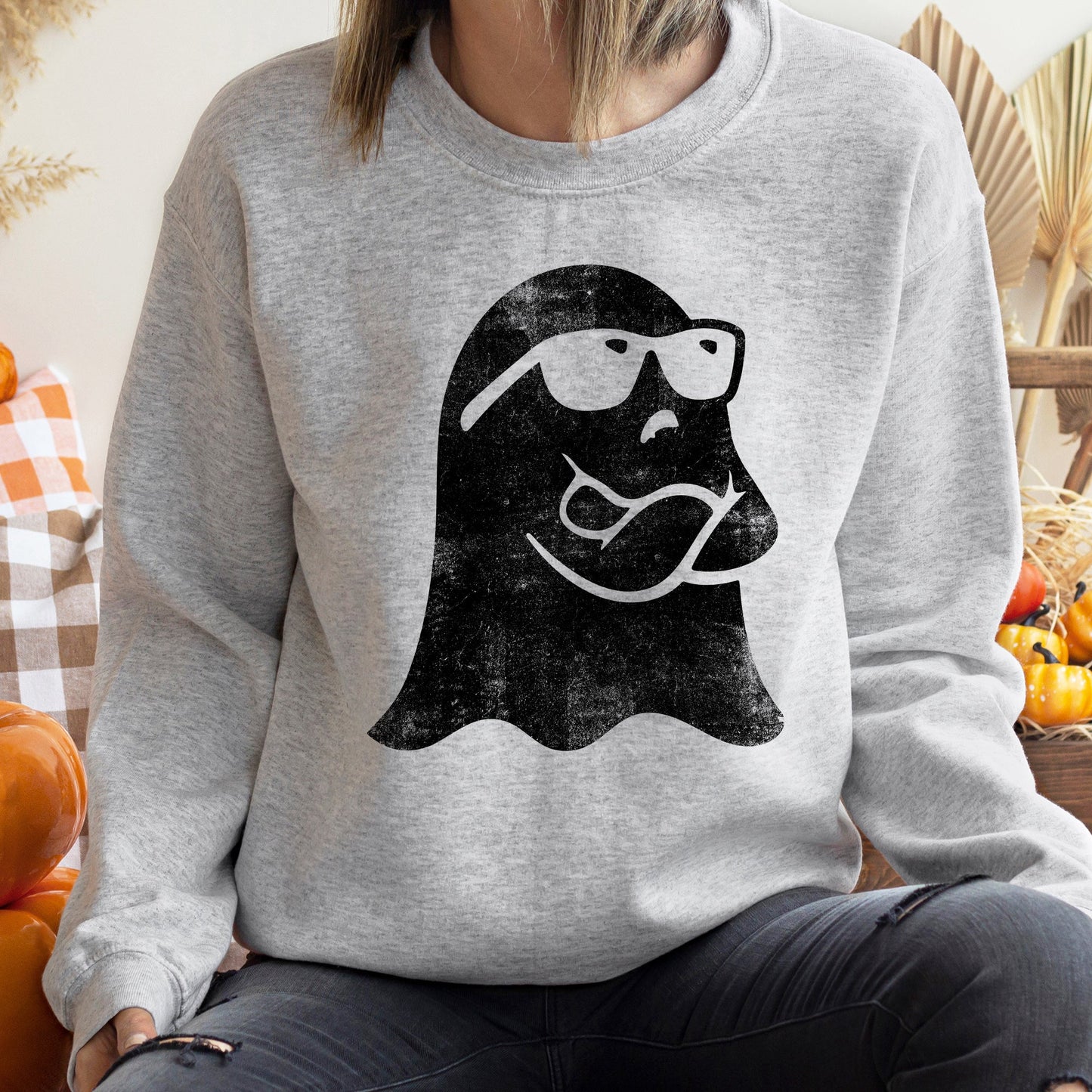 Ghost Arms Crossed Halloween Sweatshirt Cozy Unisex Sweatshirt