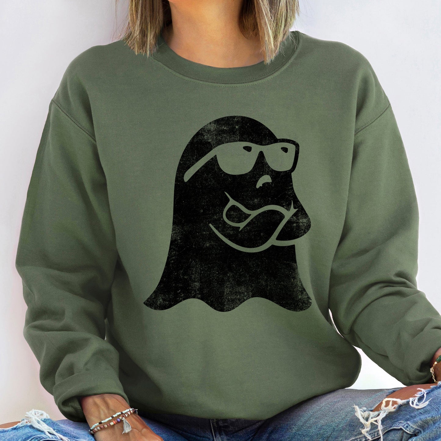 Ghost Arms Crossed Halloween Sweatshirt Cozy Unisex Sweatshirt