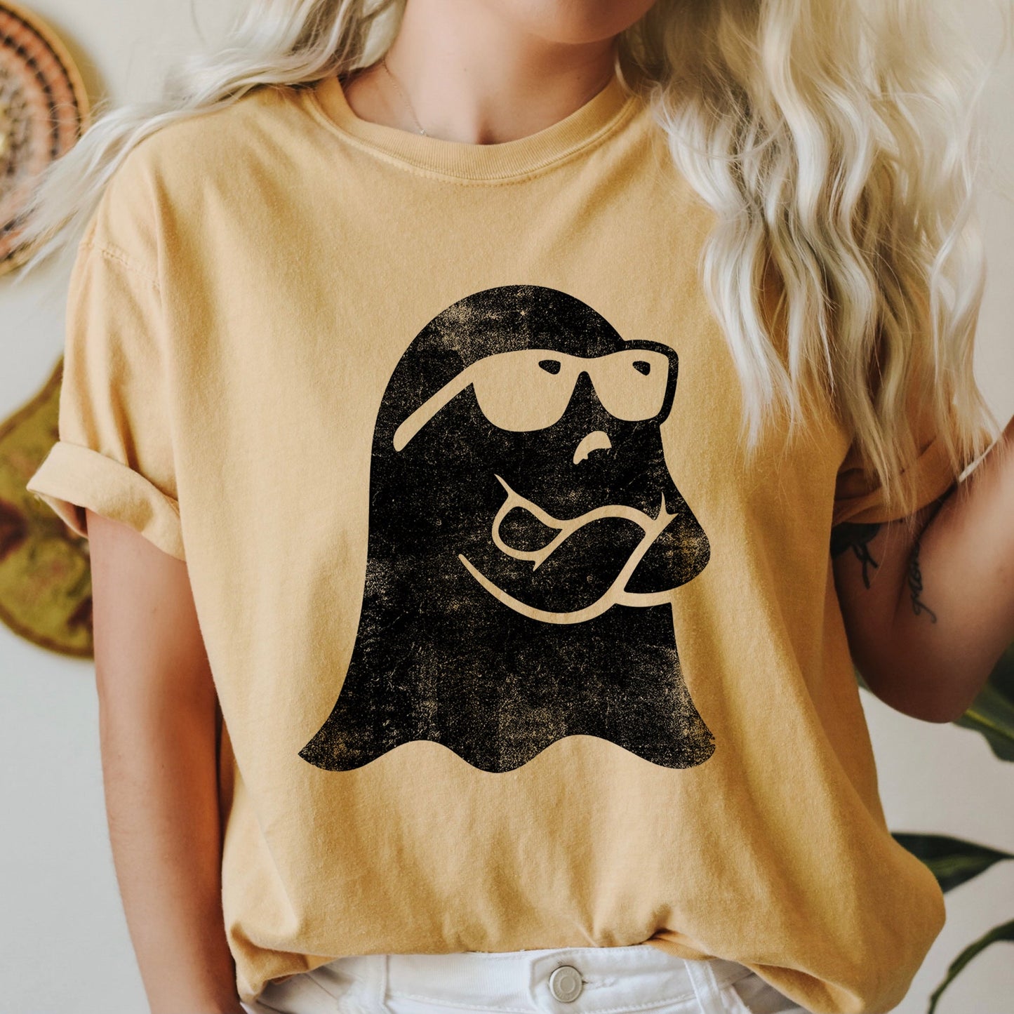 Ghost Arms Crossed Retro Halloween Comfort Colors Tshirt