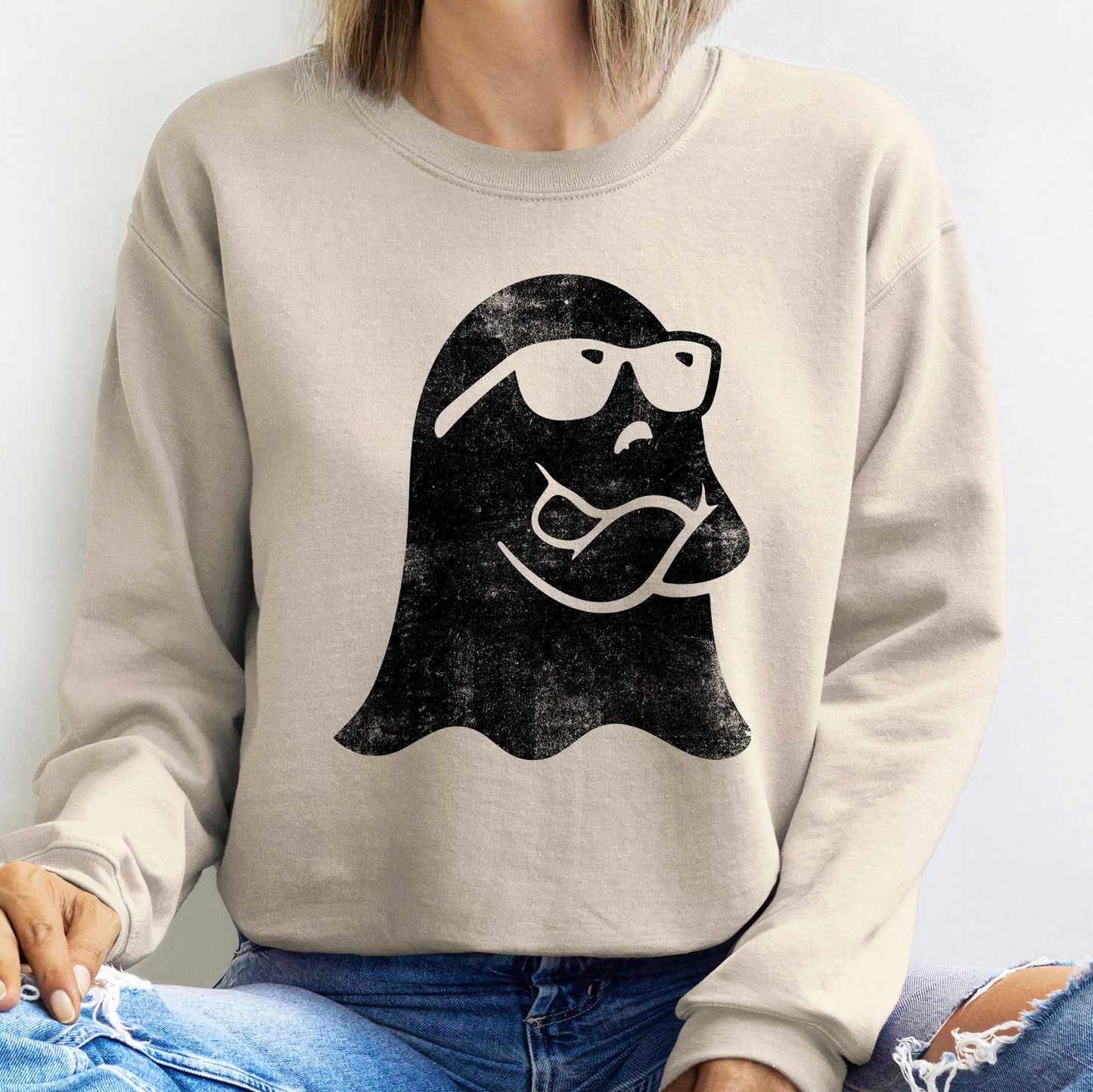 Ghost Arms Crossed Halloween Sweatshirt Cozy Unisex Sweatshirt