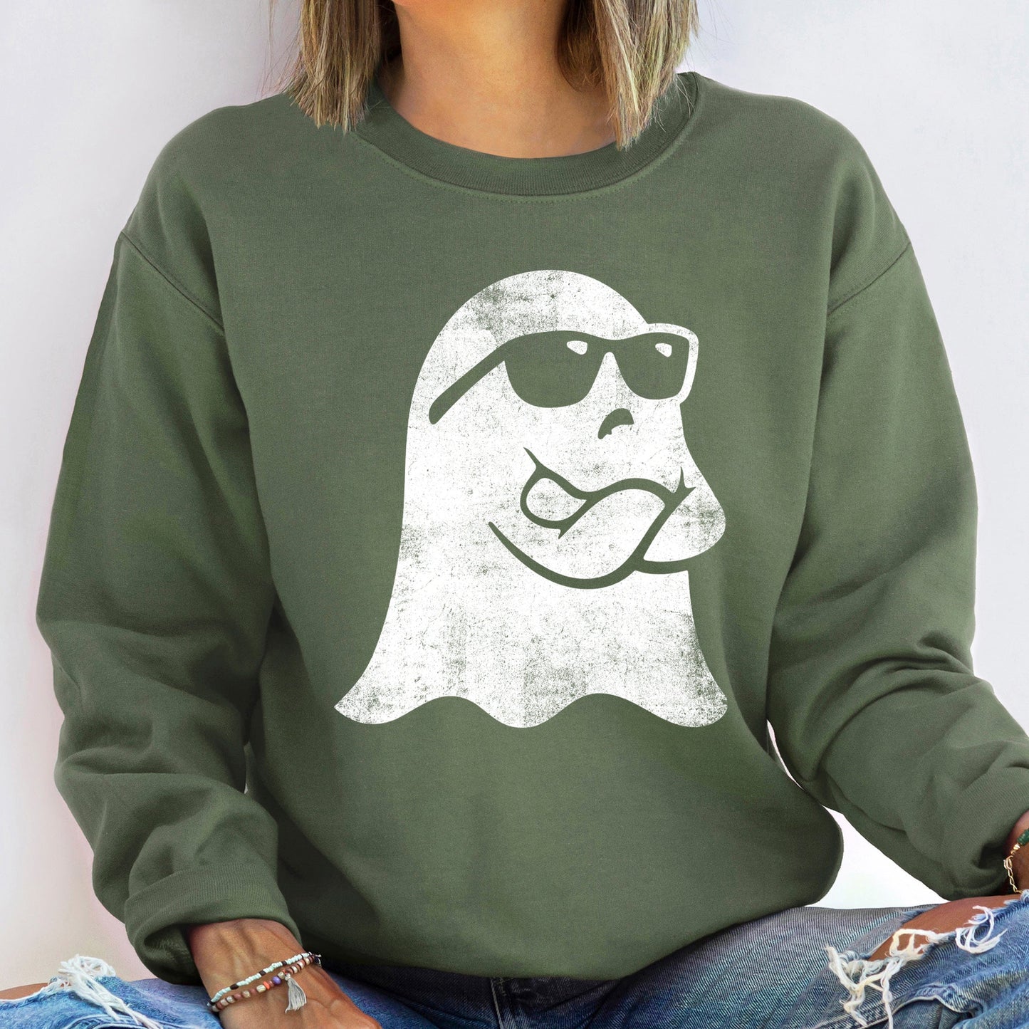 Ghost Arms Crossed Vintage Halloween Sweatshirt Cozy Unisex Sweatshirt Refinery No. 1