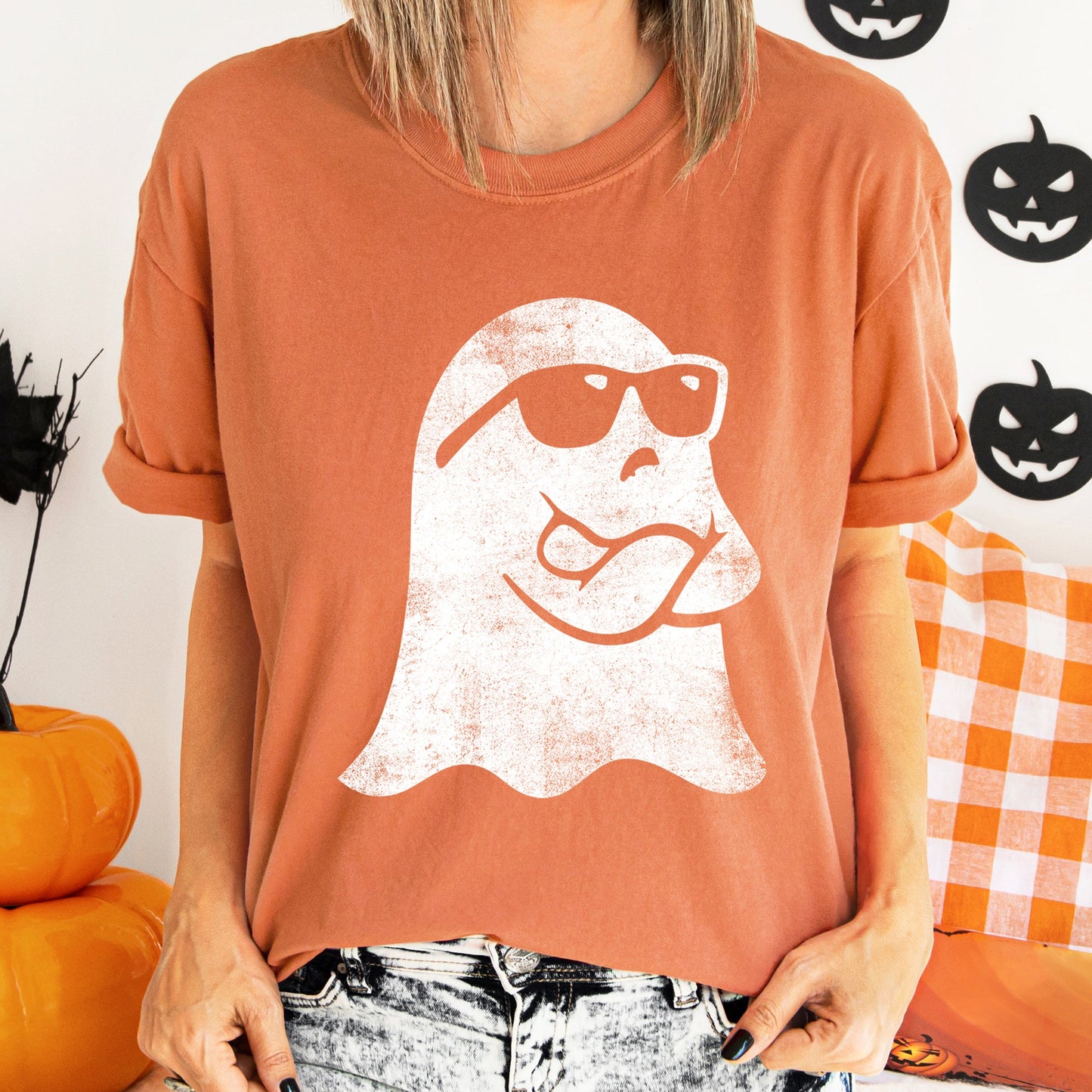 Ghost Arms Crossed Retro Halloween Comfort Colors Tshirt
