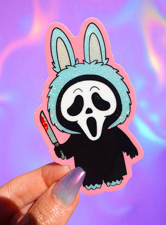Ghost Mask Bunny Glitter Vinyl Sticker Halloween Horror Monster
