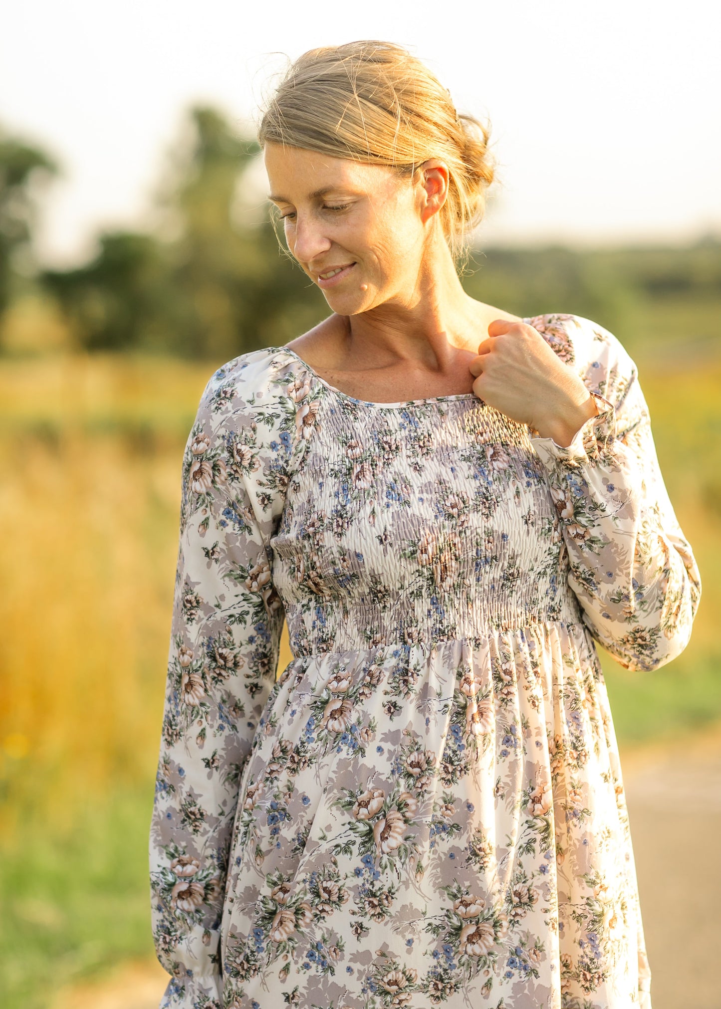 Gia Smocked Long Sleeve Maxi Dress Pink Inherit Co.