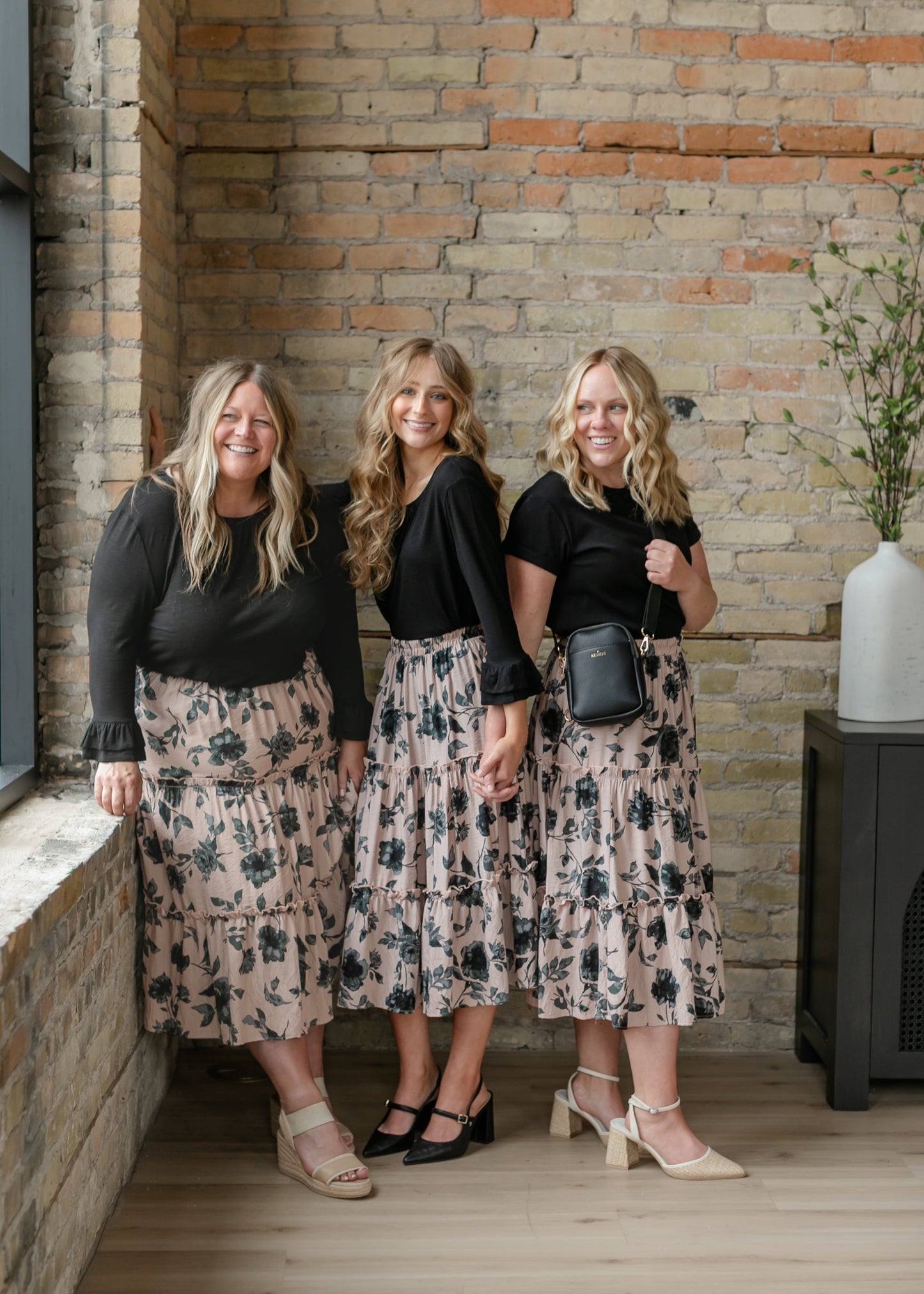 Ruffle Tiered Midi Skirt Elastic Waistband Giana