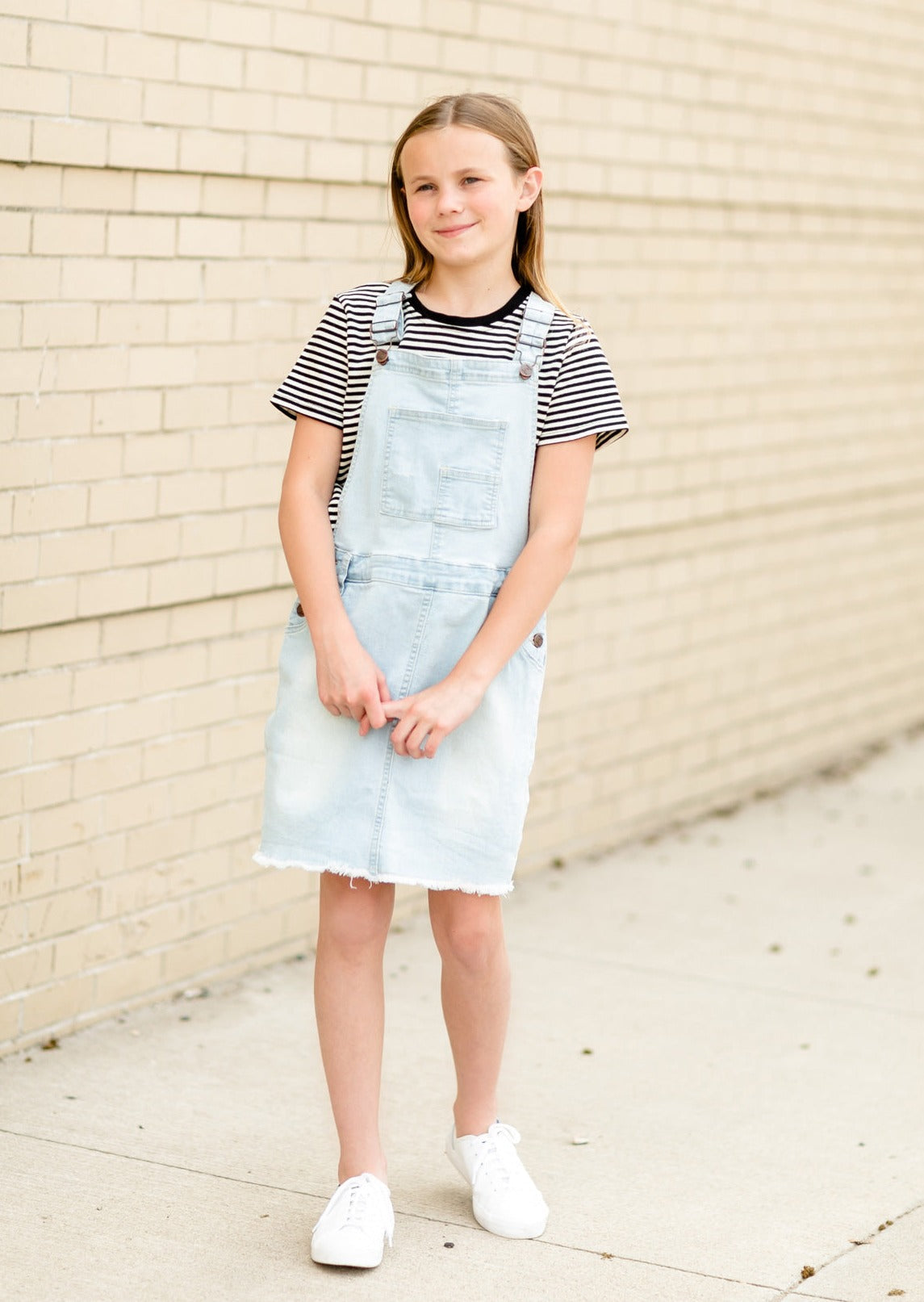 Aria Light Wash Denim Overall Jumper Dress Girl's Inherit Co.