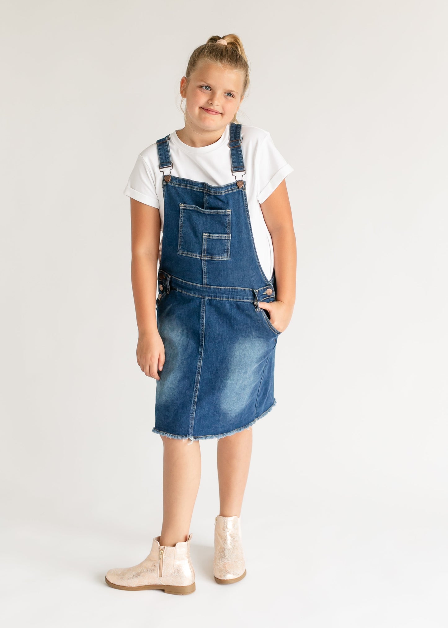 Aria Light Wash Denim Overall Jumper Dress Girl's Inherit Co.