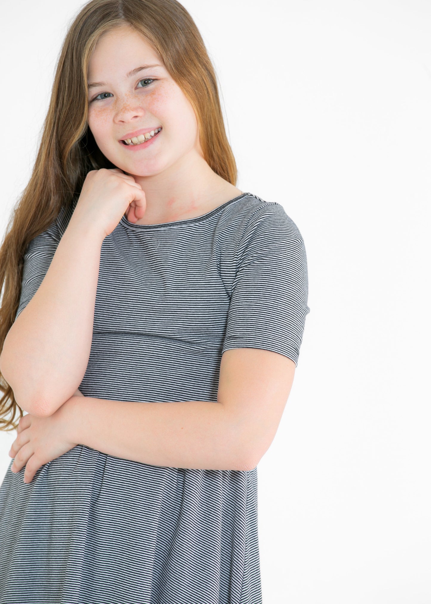 Girl's Skater Midi Dress Black/White Cotton Saylor