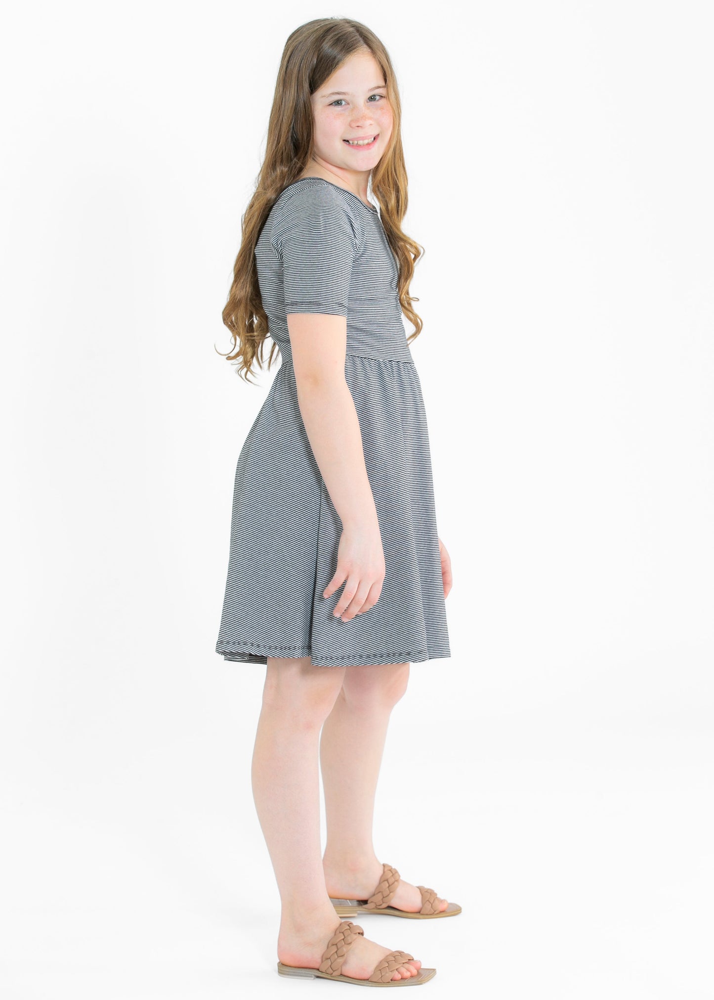 Girl's Skater Midi Dress Black/White Cotton Saylor