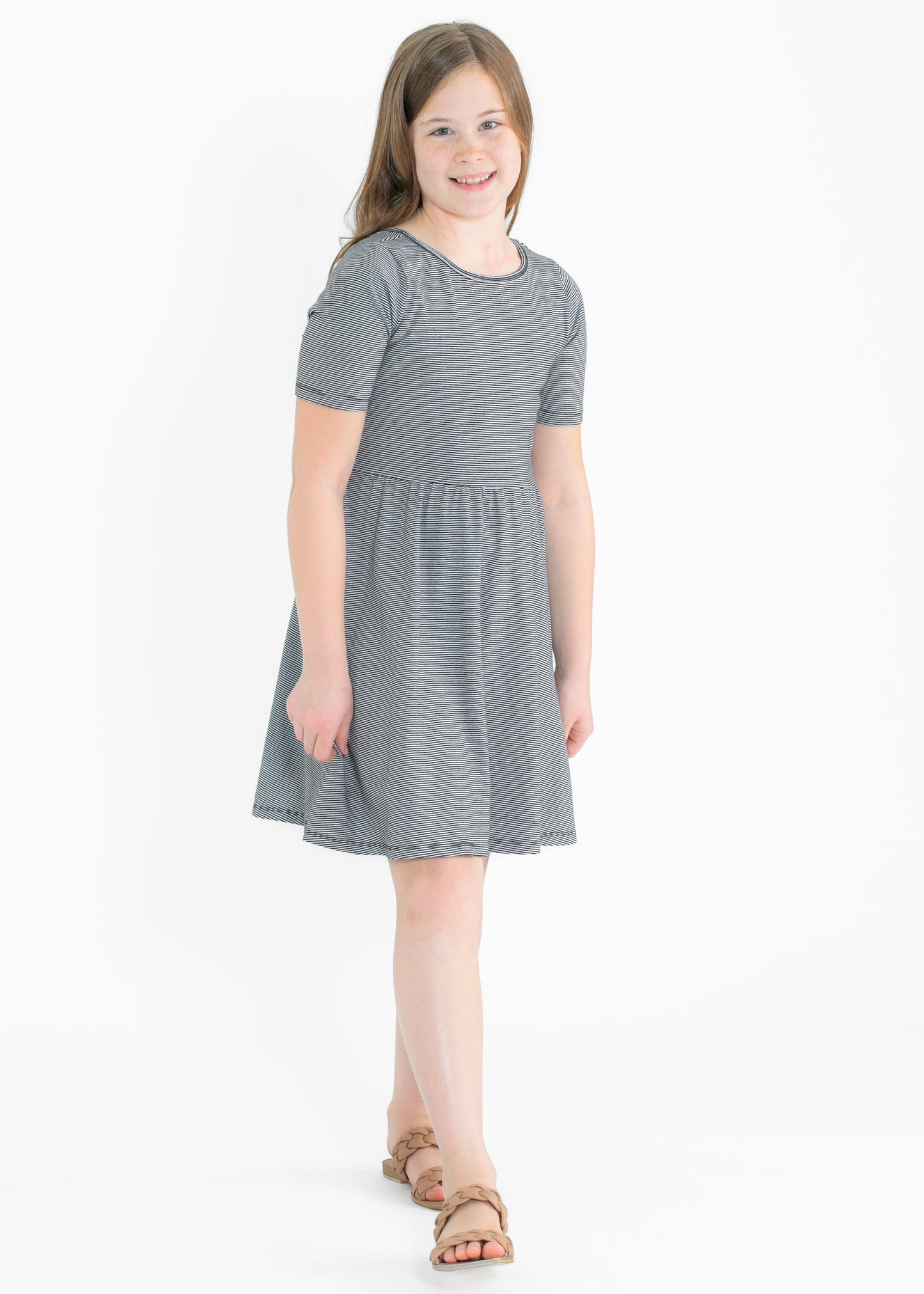 Girl's Skater Midi Dress Black/White Cotton Saylor