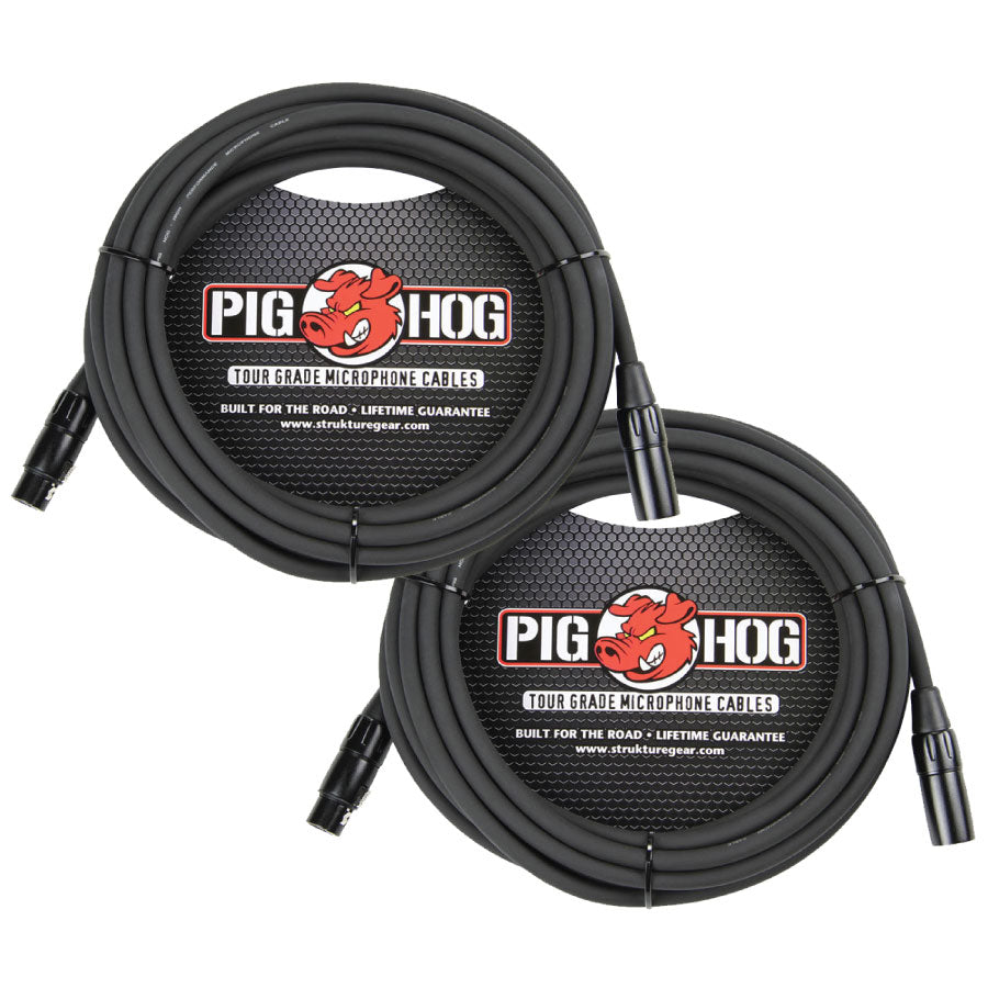 High Performance 8mm XLR Microphone Cable 20FT 2 Pack Pig Hog