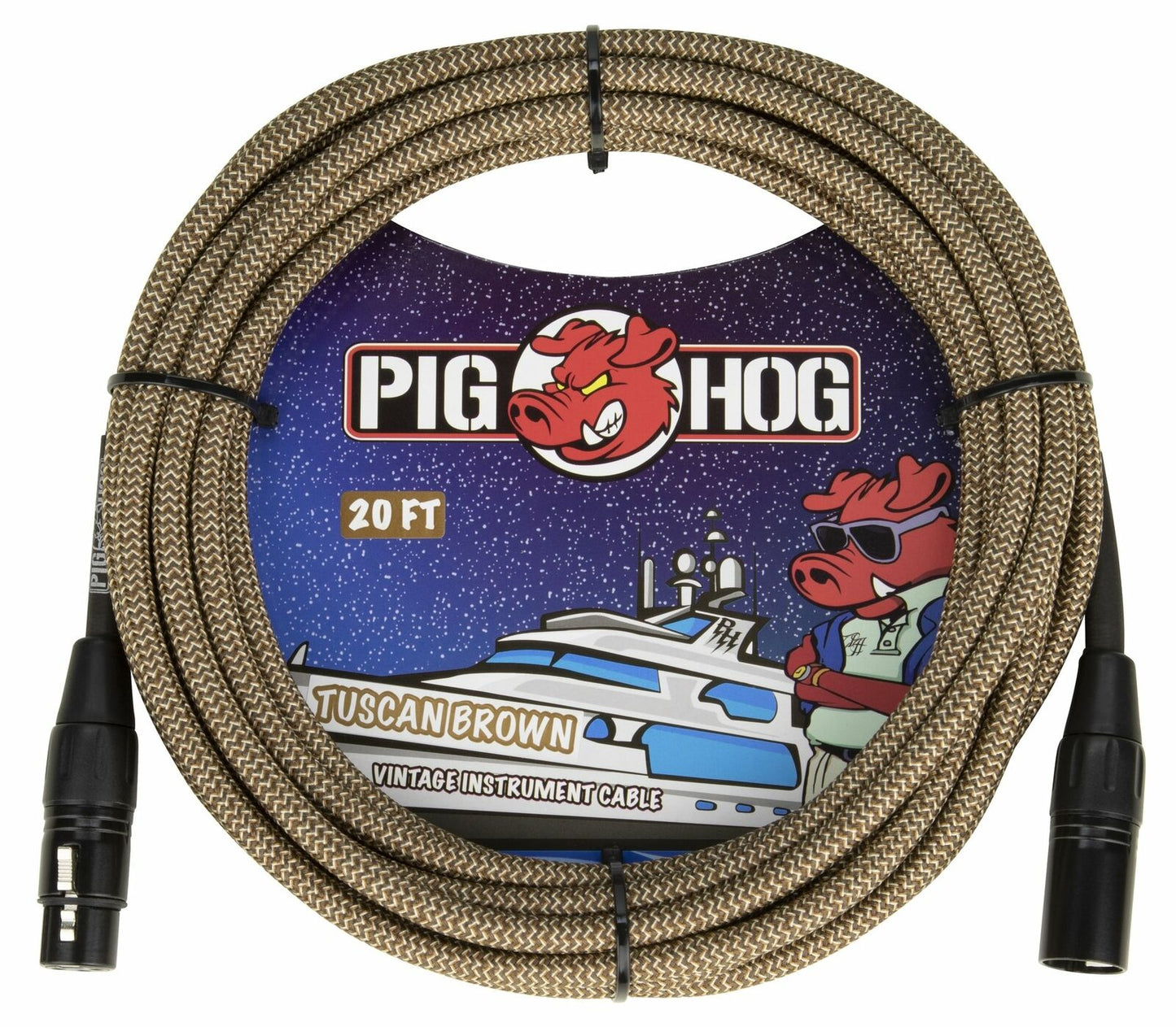 Woven Mic Cable 20FT XLR Pig Hog PHM20TBR Tuscan Brown