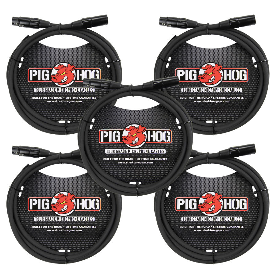 Pig Hog PHM6 8mm Tour Grade XLR Male to Female Mic Cable 6' 5 Pack