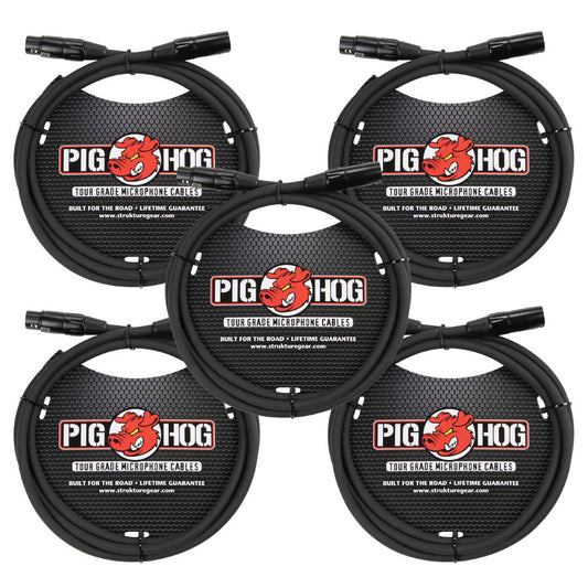 Pig Hog PHM6 8mm Tour Grade XLR Male to Female Mic Cable 6' 5 Pack