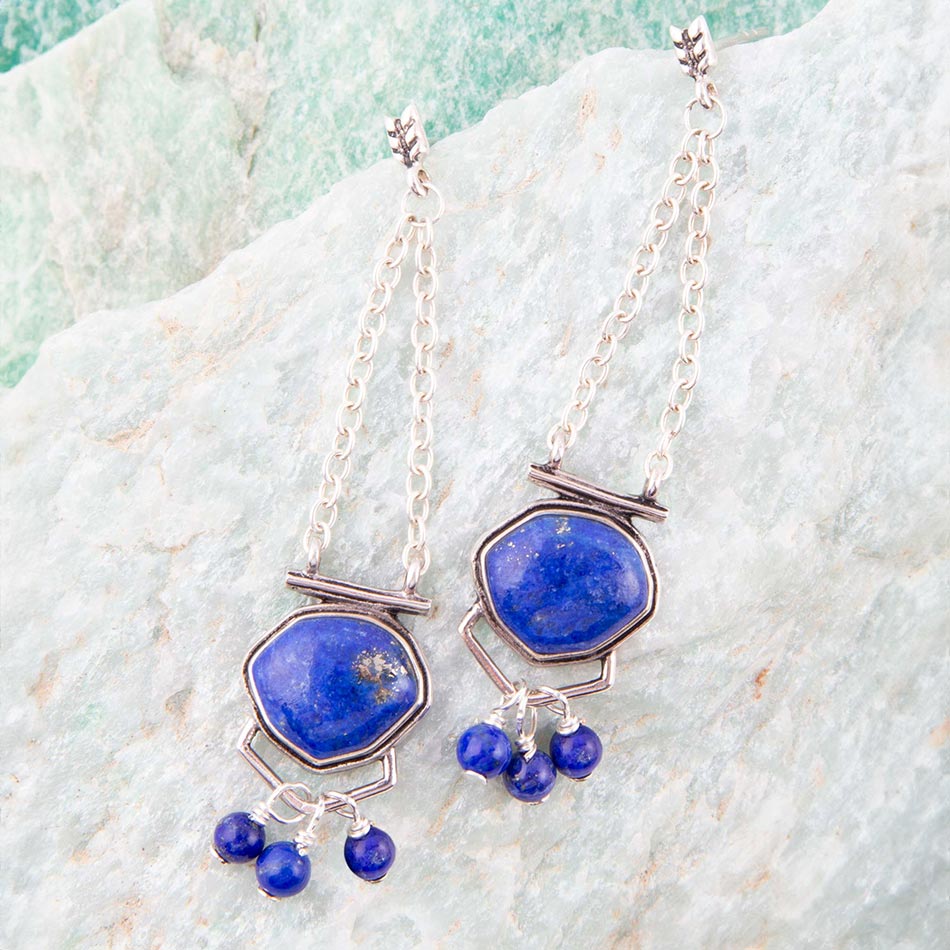 Blue Lapis Sterling Silver Drop Earrings Go West