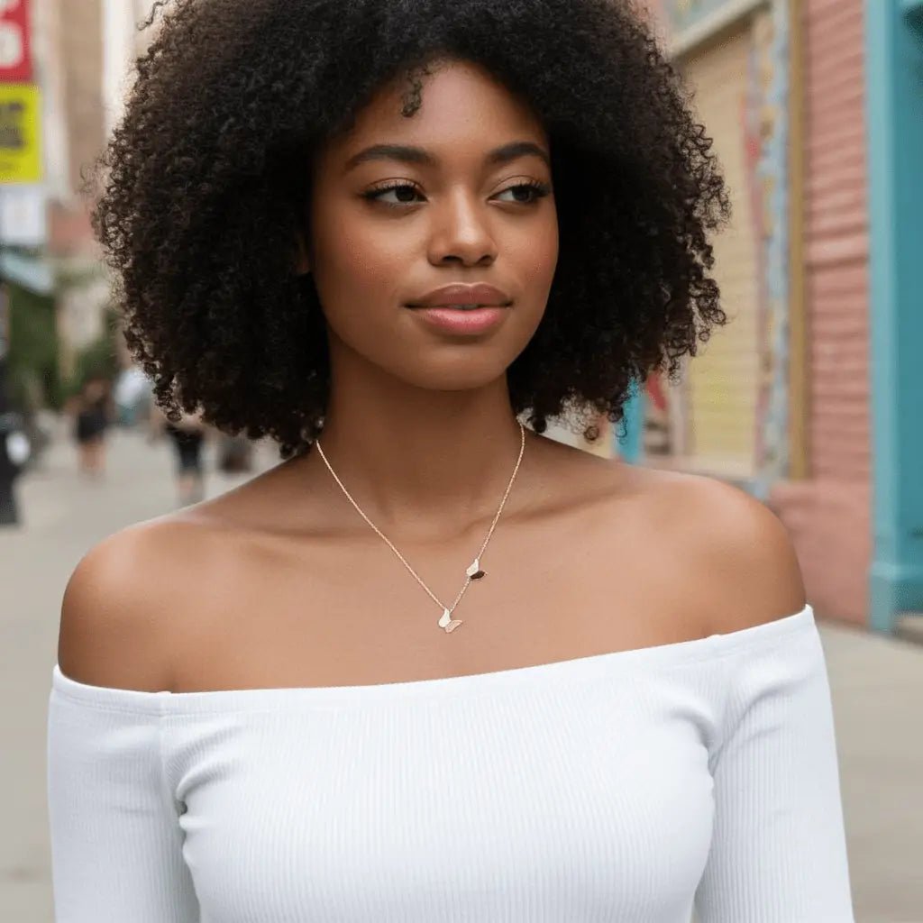 Gold Plated Butterfly Pendant Necklace Stainless Steel Layered Jewelry