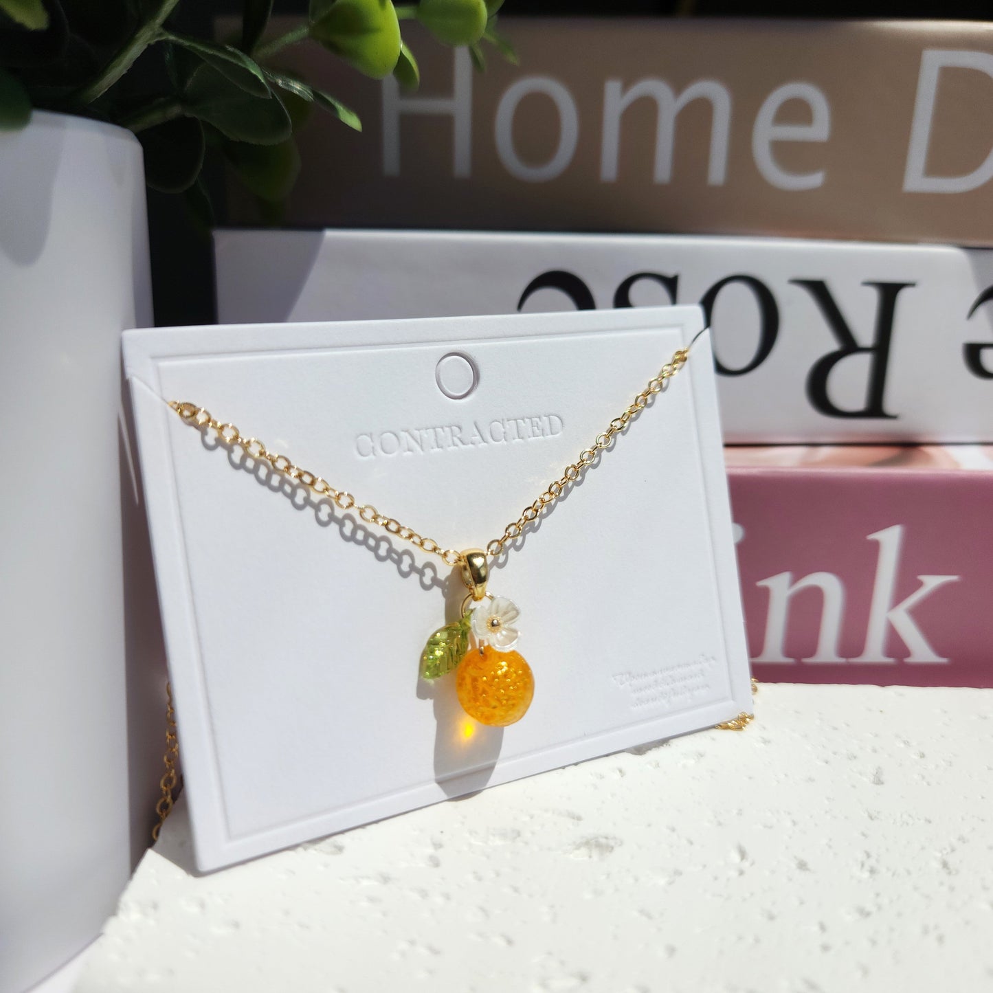 Custom Gold Orange Fruit Necklace 14K Gold Plated 925 Silver Plated Rain Designs