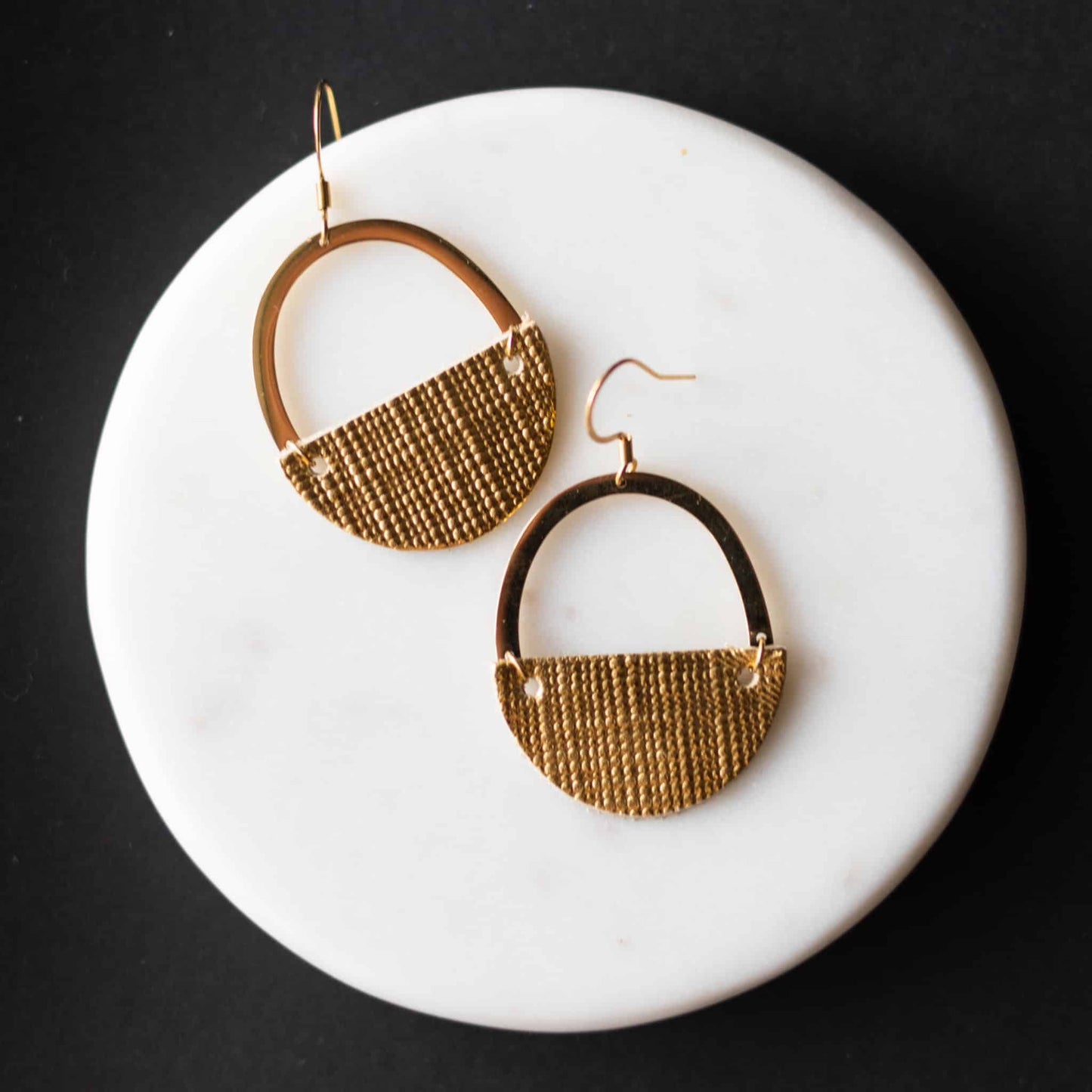 Gold Jo Textured Gold Leather Hoop Earrings Sela Designs