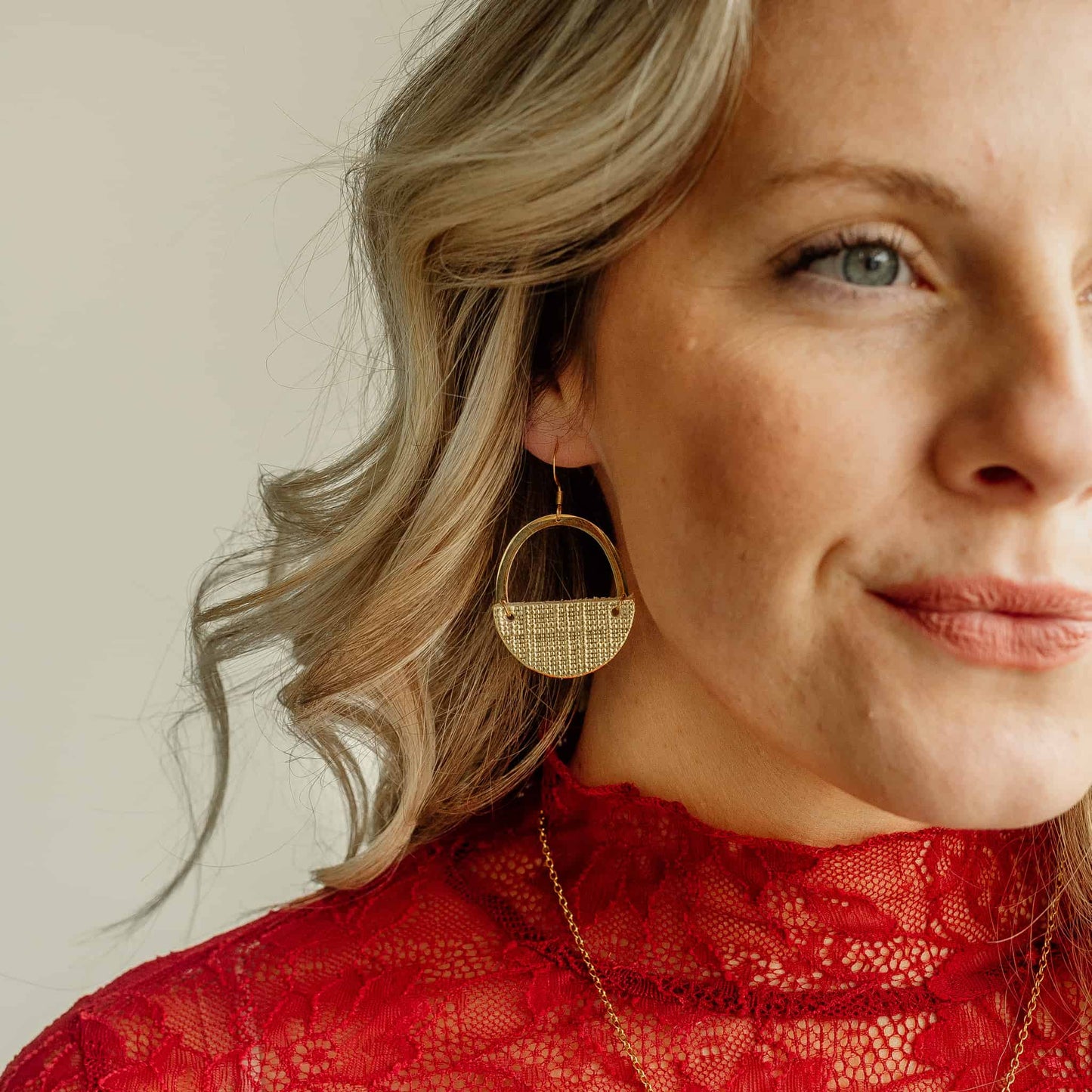 Gold Jo Textured Gold Leather Hoop Earrings Sela Designs