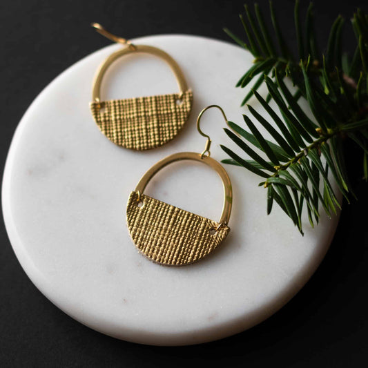 Gold Jo Textured Gold Leather Hoop Earrings Sela Designs