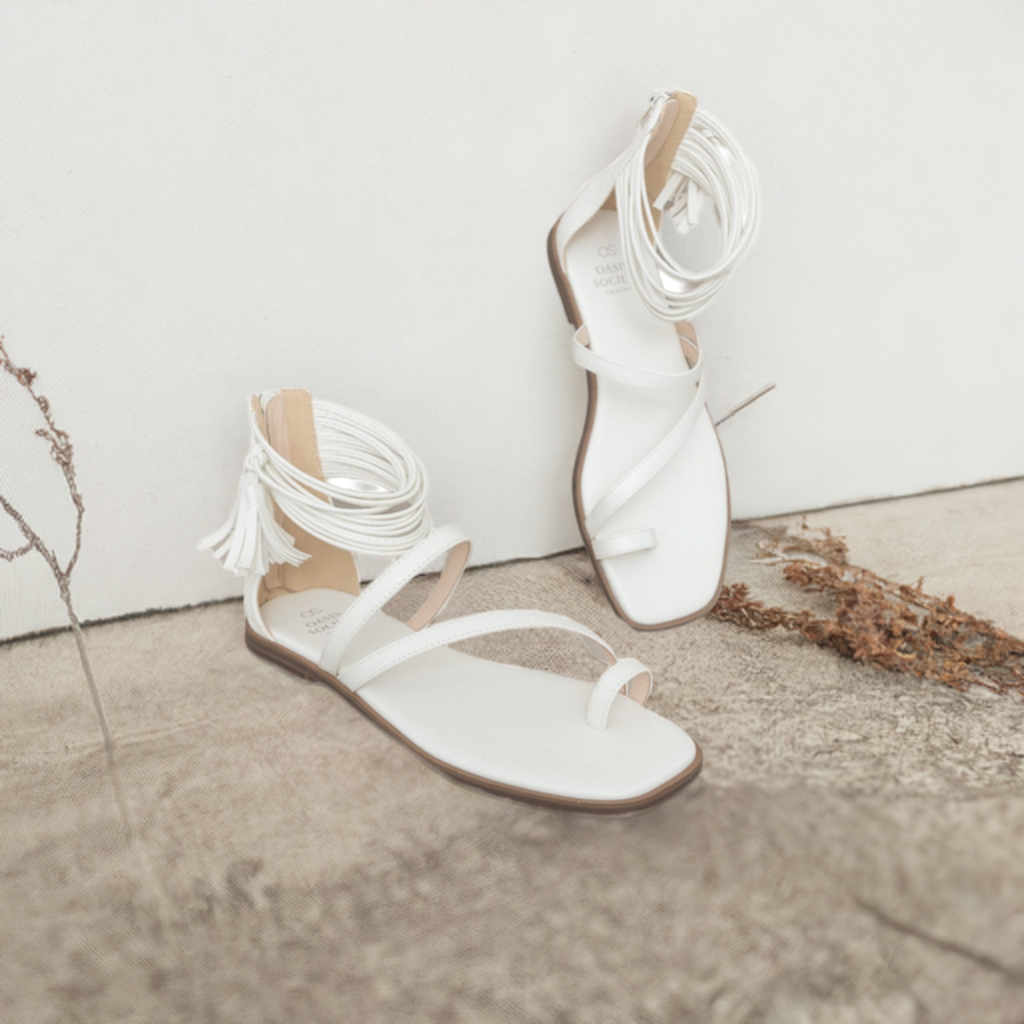 Oasis Society - Abril White Strappy Ankle Wrap Sandal